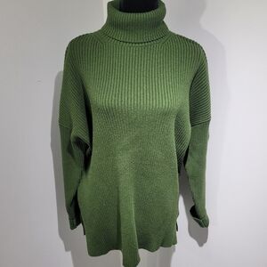 Friday FWD Women's Chunky Knit Turtleneck Sweater Size XL Green Cozy Layering